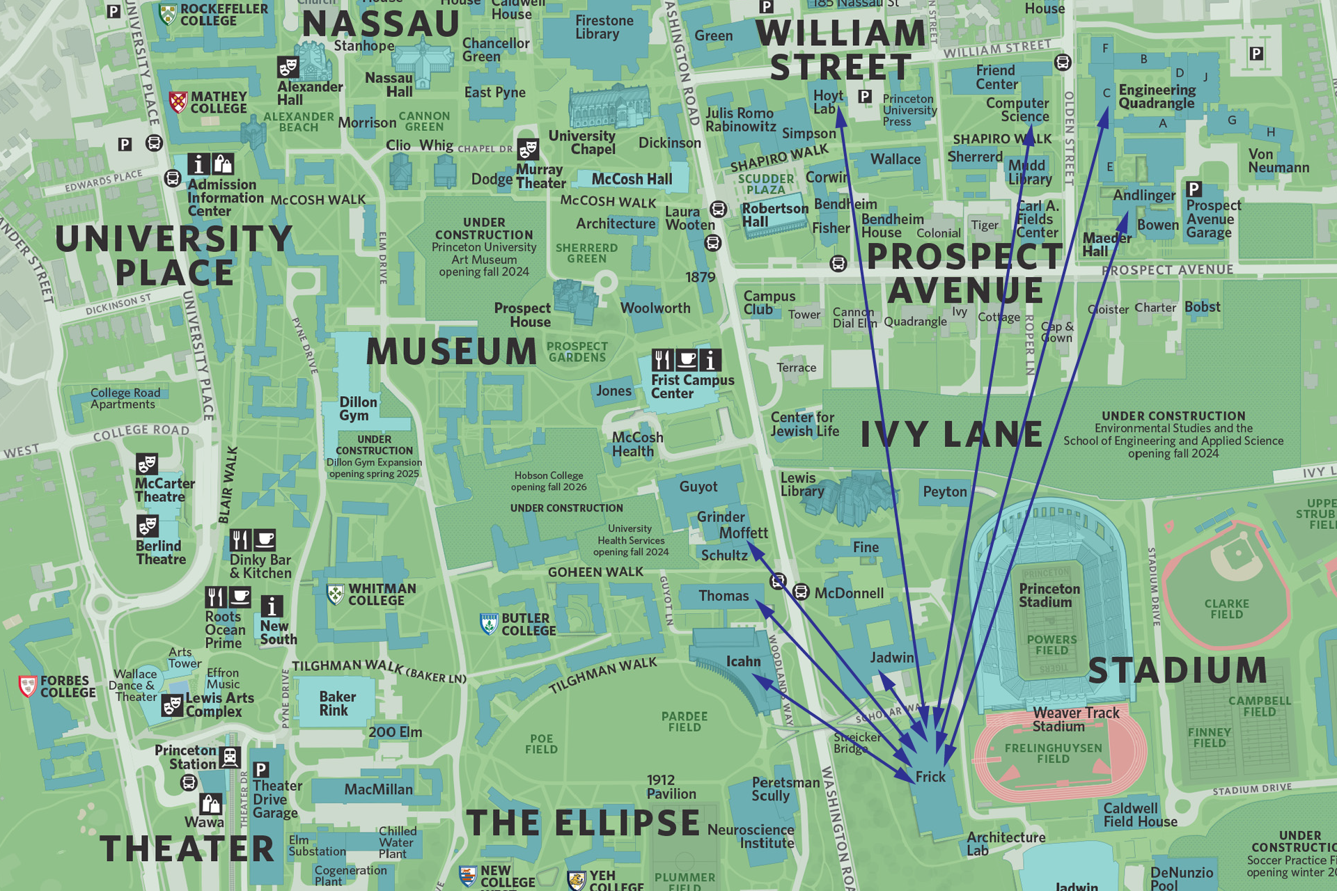 Map of Princeton University campus depicting connections between Chemistry and other departments.