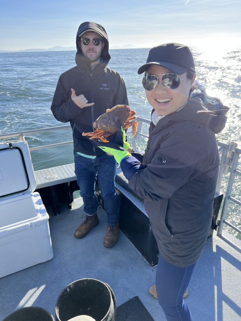 Princeton Chem alum Beryl Li fishing off San Francisco with a Merck colleague.