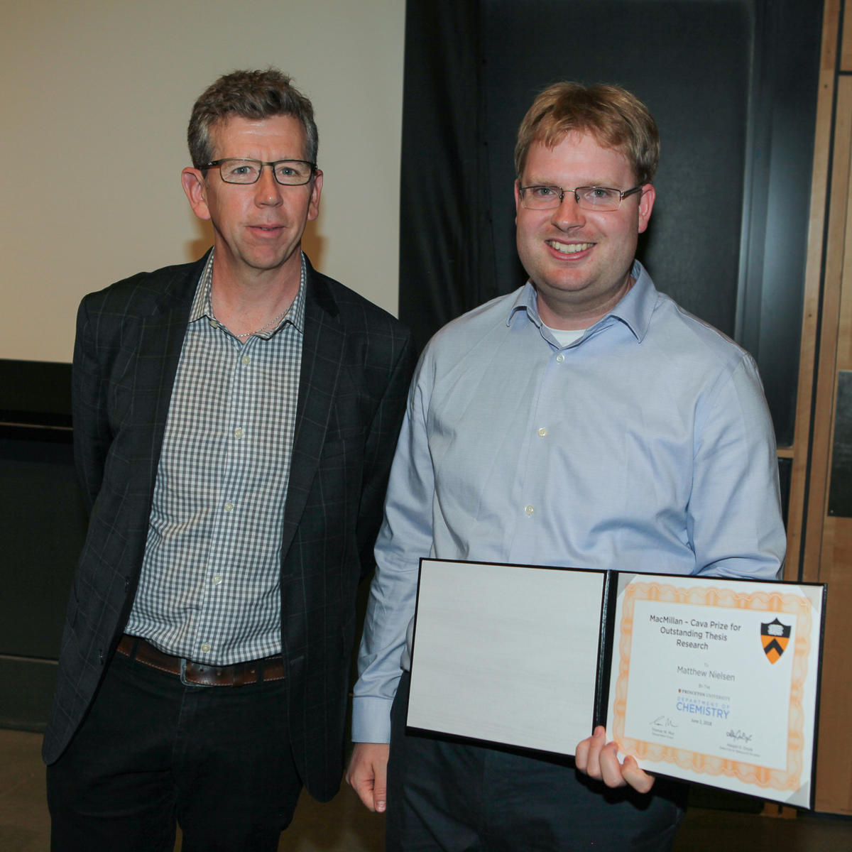Tom Muir and Matthew Nielsen (Doyle lab), recipient of the MacMillan-Cava Prize for Outstanding Thesis Research