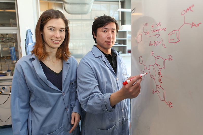 Abigail Doyle, the A. Barton Hepburn Professor of Chemistry of Chemistry, with graduate student Kevin Wu.