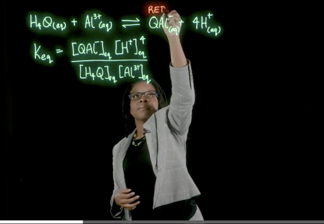 Sonja Francis, lecturer in chemistry, uses a lightboard in her general chemistry classes and labs.